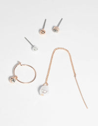 Rose Gold Classic Pearl Stud Earring Pack - link has visual effect only