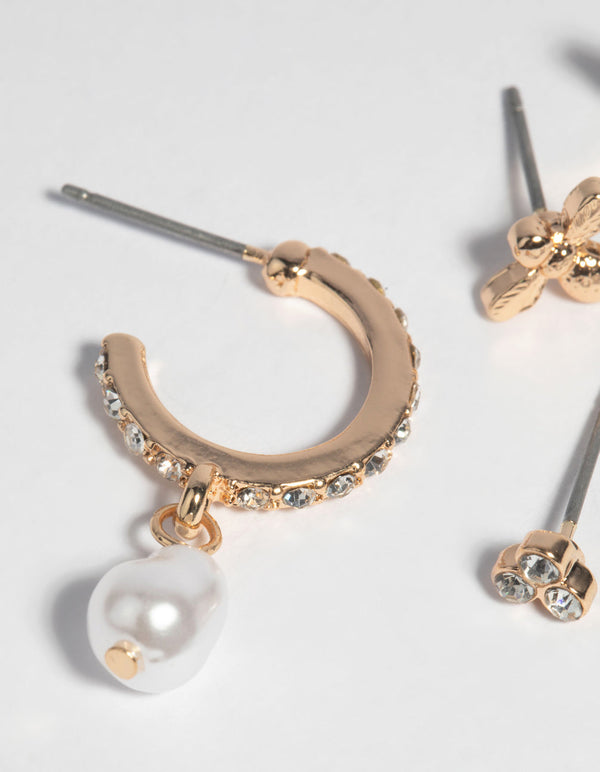 Gold Butterfly and Bee Stud Earring Pack