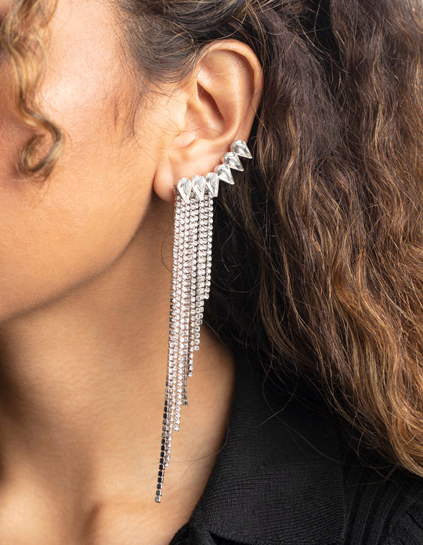 Rhodium Diamante Cuff Earrings