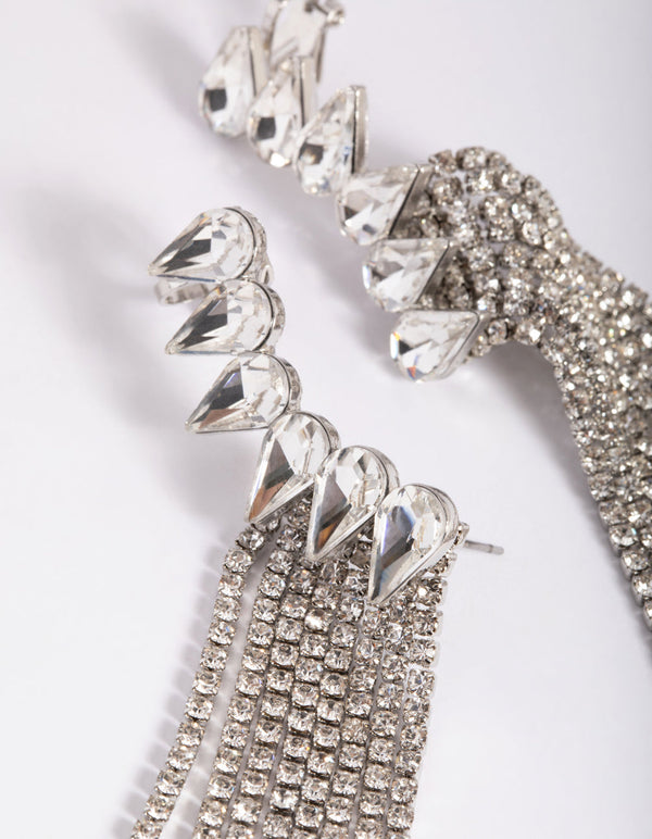 Rhodium Diamante Cuff Earrings