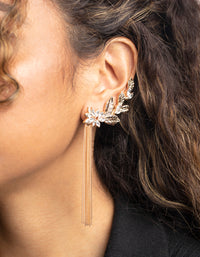 Gold Flower Chain Cuff Earrings - link has visual effect only