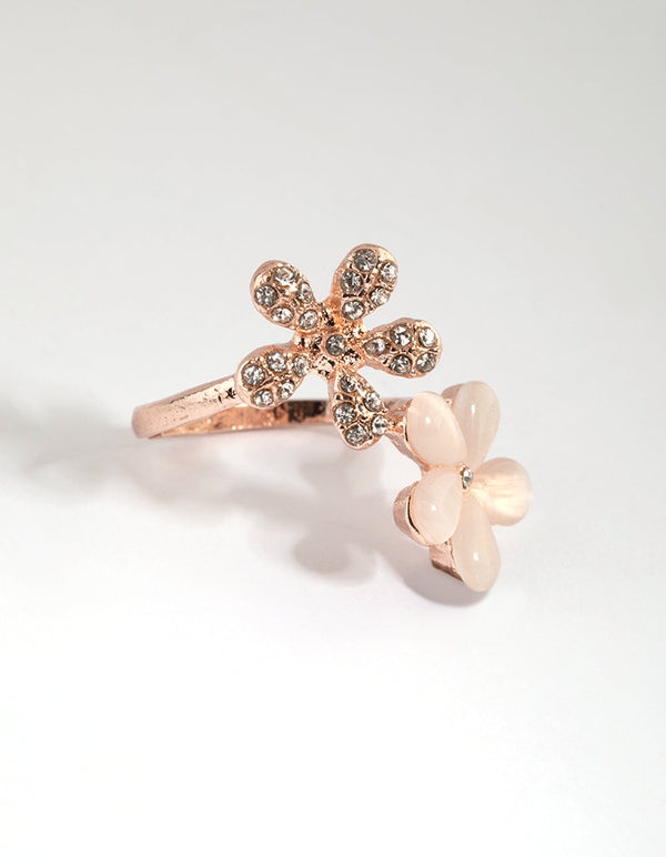 Rose Gold Diamante Flower Ring