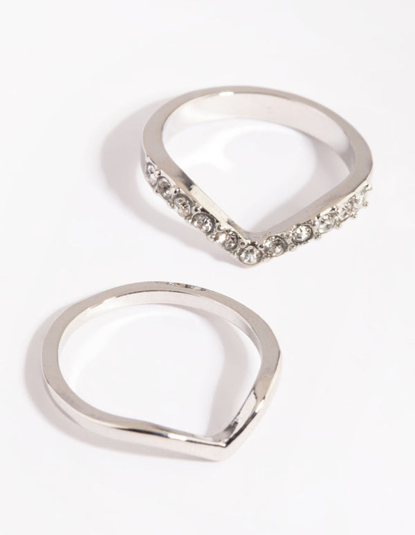 Rhodium V Ring Stack Pack