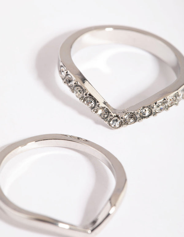 Rhodium V Ring Stack Pack