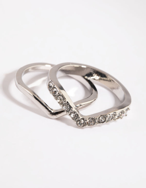 Rhodium V Ring Stack Pack