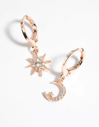 Rose Gold Diamante Celestial Huggie Hoop Earrings - link has visual effect only