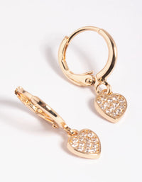 Gouden Huggie Hoop-oorbellen met kubieke zirkonia in de vorm van een hart - link has visual effect only