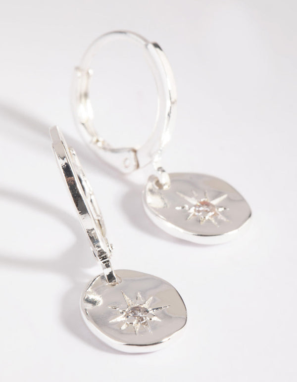 Silver Star Charm Huggie Hoop Earrings