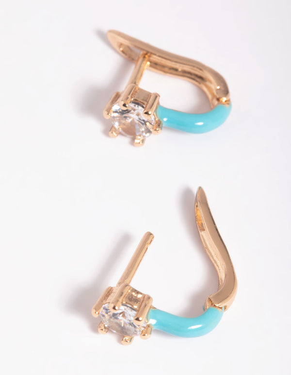 Aqua Diamante Huggie Hoop Earrings