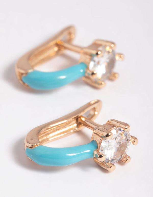 Aqua Diamante Huggie Hoop Earrings