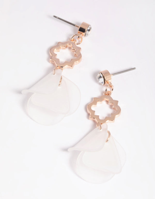 White Opaque Petal Drop Earrings