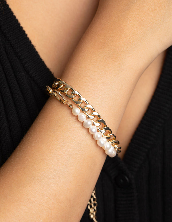 Gold Pearl Bracelet Set