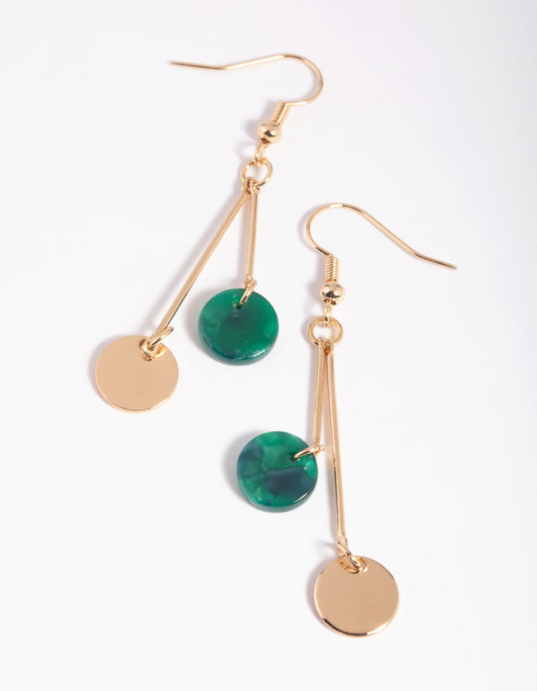 Green Disc Drop Earrings