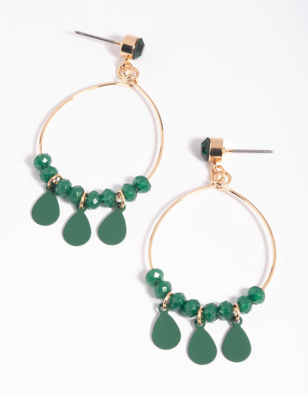 Green Beaded Teardrop Earrings