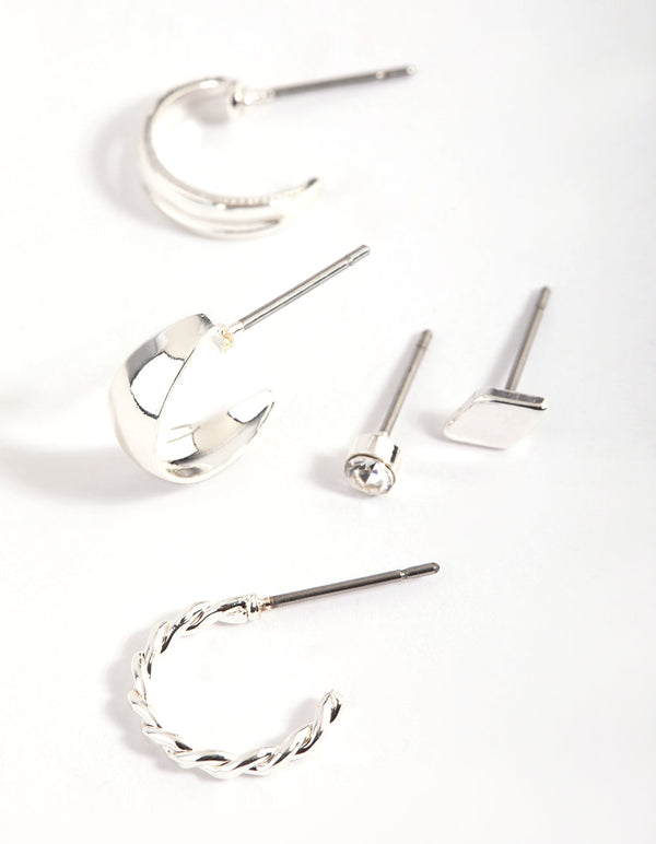 Silver Diamante Cuff Stacking Earrings