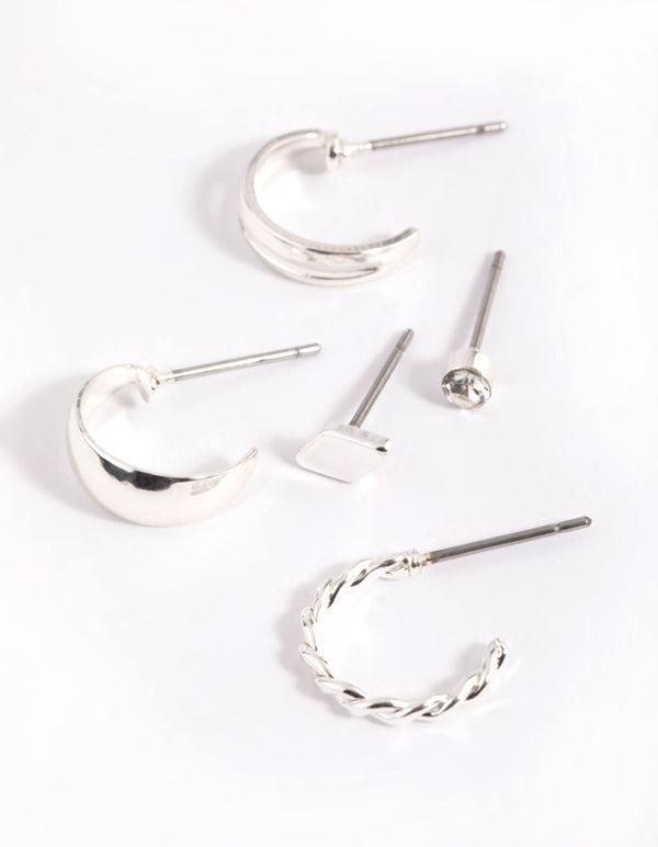 Silver Diamante Cuff Stacking Earrings