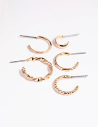 Gold Smooth and Twisted Stacking Earrings - link has visual effect only