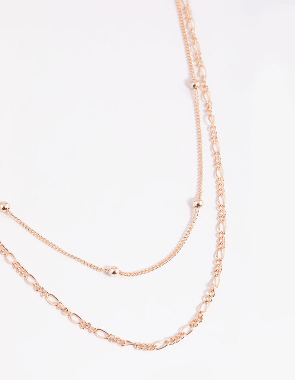 Rose Gold Fine Figaro Layered Necklace