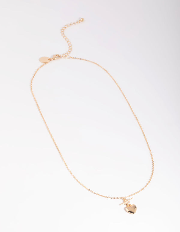 Gold Puffed Heart Fob Necklace