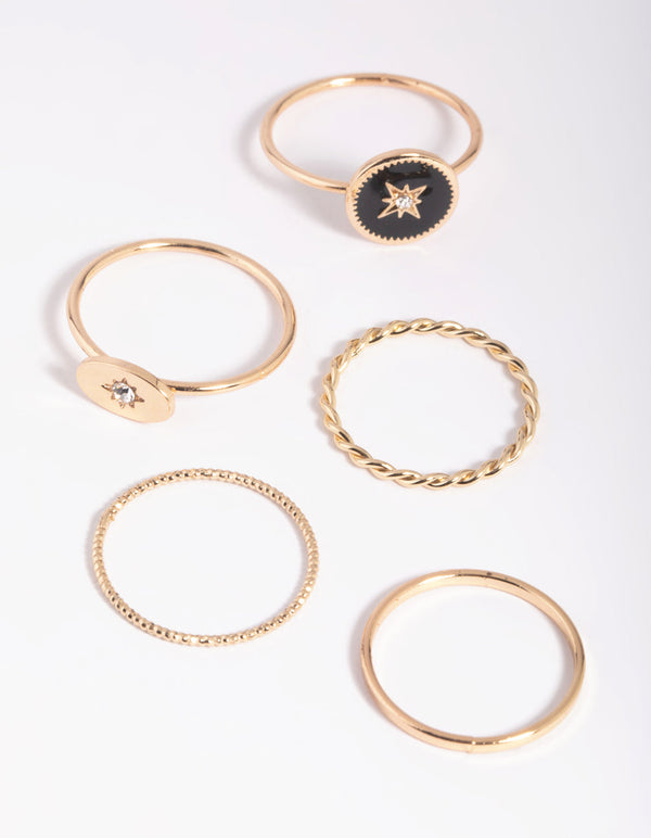 Gold Celestial Signet Ring Stack Pack
