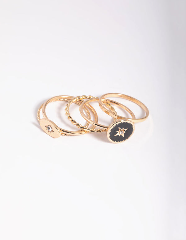 Gold Celestial Signet Ring Stack Pack