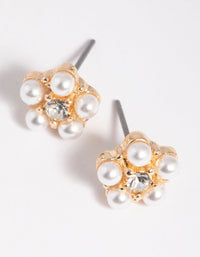 Gold and Pearl Flower Stud Earrings - link has visual effect only