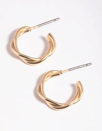 Gold Twisted Huggie Hoop Earrings - link has visual effect only
