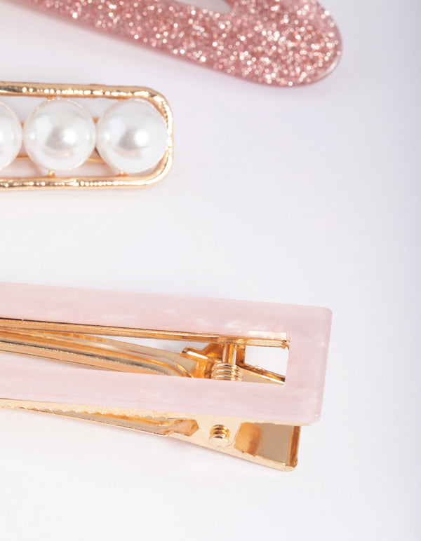 Pink Glitter Pearl Clips