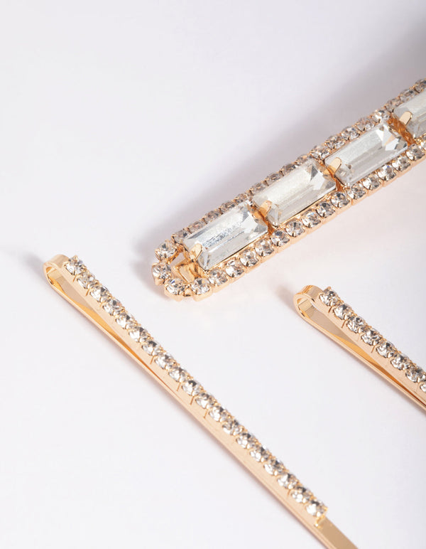 Gold Diamante Rectangular Clips