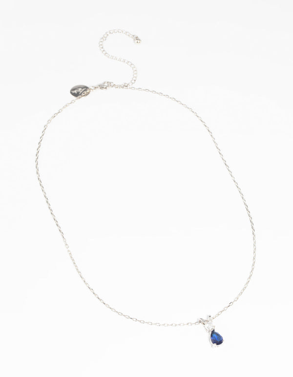 Rhodium Diamond Simulant Sapphire Necklace