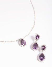 Rhodium Diamond Simulant Pearl Necklace and Earrings Set - link has visual effect only