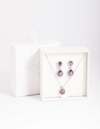 Rhodium Diamond Simulant Pearl Necklace and Earrings Set - link has visual effect only