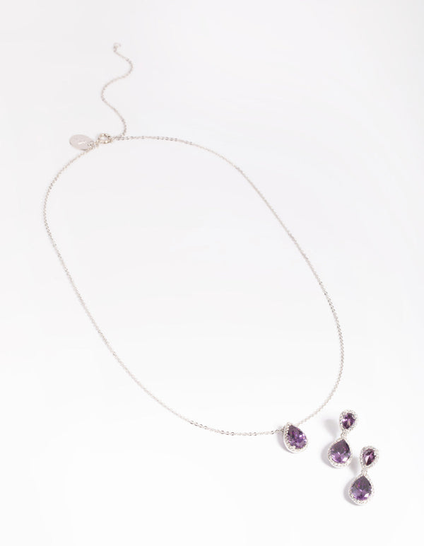 Rhodium Diamond Simulant Pearl Necklace and Earrings Set