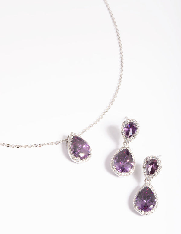 Rhodium Diamond Simulant Pearl Necklace and Earrings Set