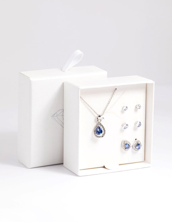 Diamond Simulant Sapphire Necklace and Earrings Set