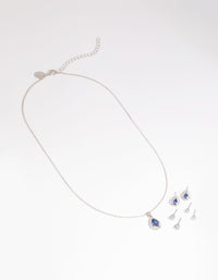 Diamond Simulant Sapphire Necklace and Earrings Set - link has visual effect only