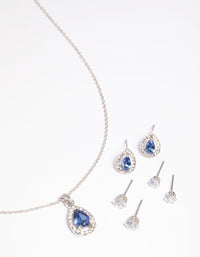 Diamond Simulant Sapphire Necklace and Earrings Set - link has visual effect only