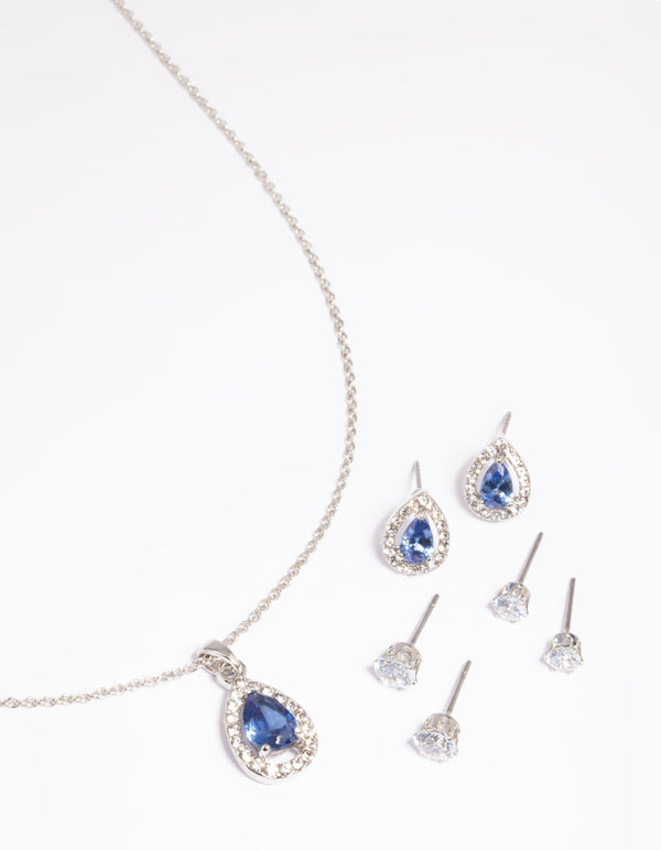 Diamond Simulant Sapphire Necklace and Earrings Set