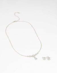 Diamond Simulant Flower Necklace and Earrings Set - link has visual effect only