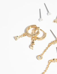 Gold Plated Cubic Zirconia and Pearl Earring Pack - link has visual effect only