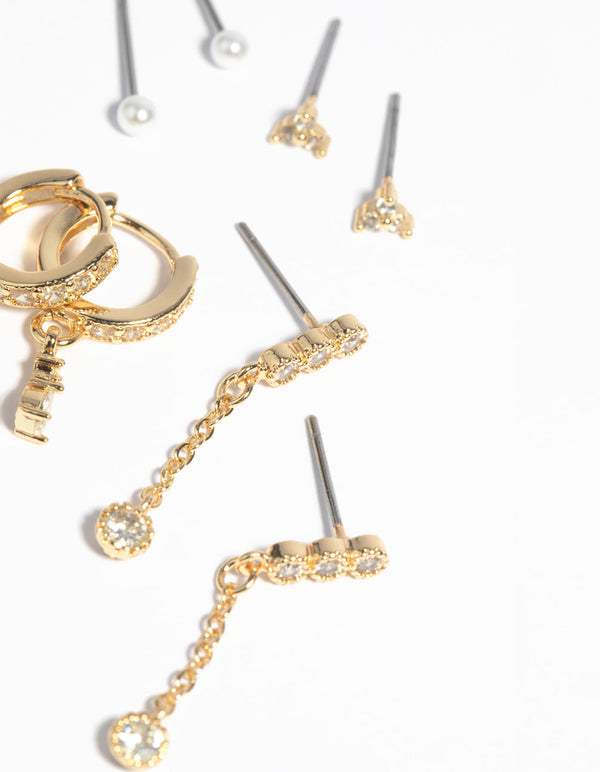Gold Plated Cubic Zirconia and Pearl Earring Pack