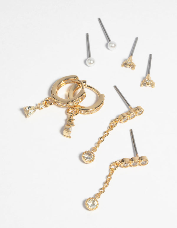 Gold Plated Cubic Zirconia and Pearl Earring Pack