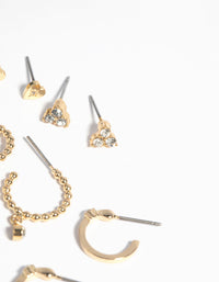 Gold Plated Heart and Diamante Mixed Earring Pack - link has visual effect only