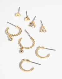 Gold Plated Heart and Diamante Mixed Earring Pack - link has visual effect only