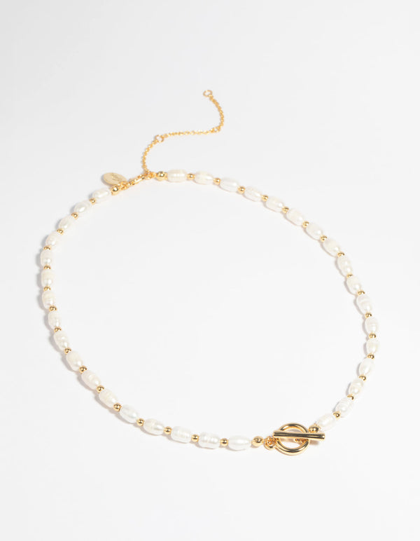 Vergulde zoetwaterparel ketting