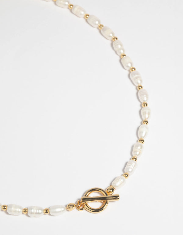 Vergulde zoetwaterparel ketting