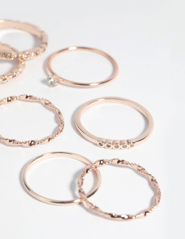 Rose Gold Plated Diamante Ring Pack