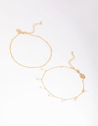 Gold Plated Rose Quartz and Freshwater Pearl Anklet - link has visual effect only