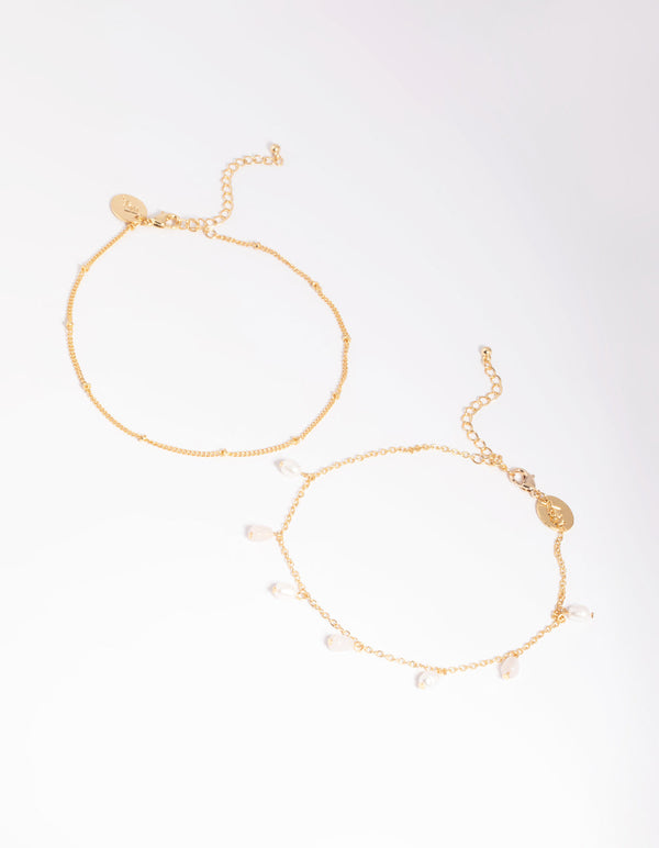 Gold Plated Rose Quartz and Freshwater Pearl Anklet