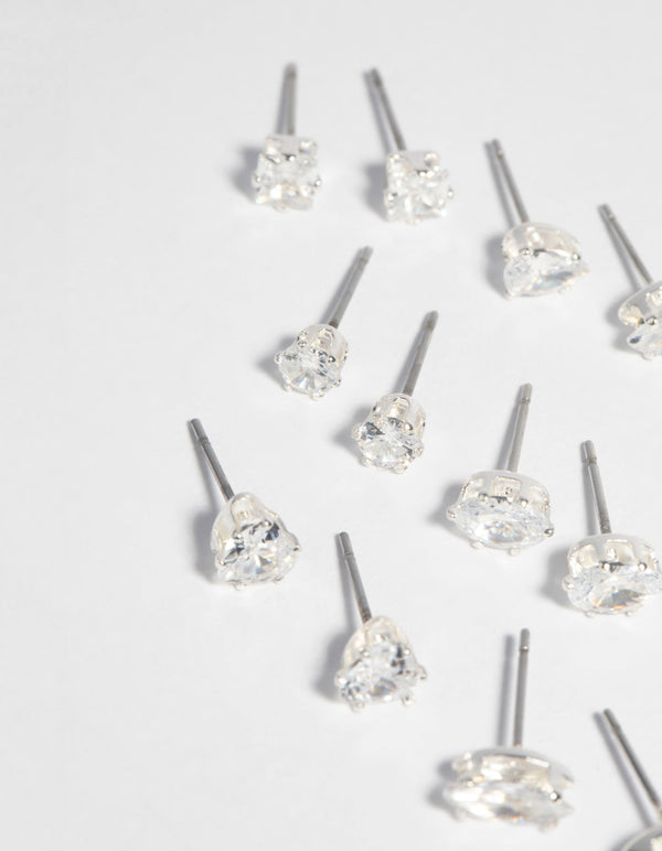 SIlver Cubic Zirconia Stud Earring Pack
